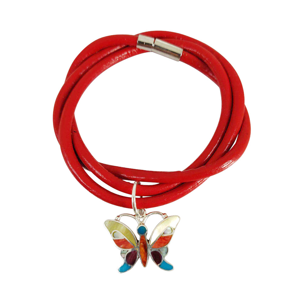 Sterling Silver "Lifefulnes Butterfly" Adjustable Leather Bracelet