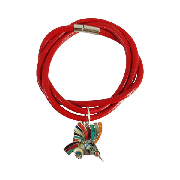 Sterling Silver "Hopeful Hummingbird" Adjustable Leather  Bracelet