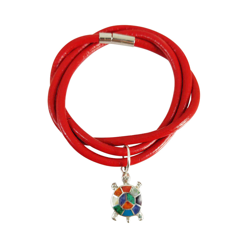 Sterling Silver "Turtle Charm" Symbol of Good Health & Long Life" Adjustable Leather Bracelet