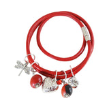 Good Luck Multi-Charm Leather Adjustable Bracelet w/Red & Black Seed Beads - Peru Gift Shop
