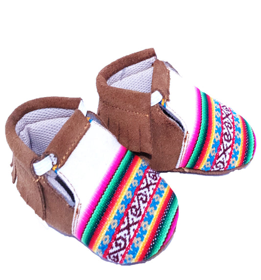 Baby Infant Toddler Shoes Slip-on Soft Sole Leather Moccasins Pre-Walkers w/Handmade Peruvian Textiles