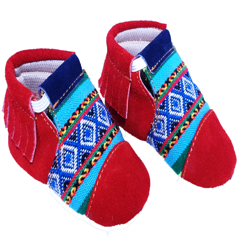 Zapatos para bebés y niños pequeños Mocasines de cuero con suela suave sin cordones Pre-Walkers con textiles peruanos hechos a mano 