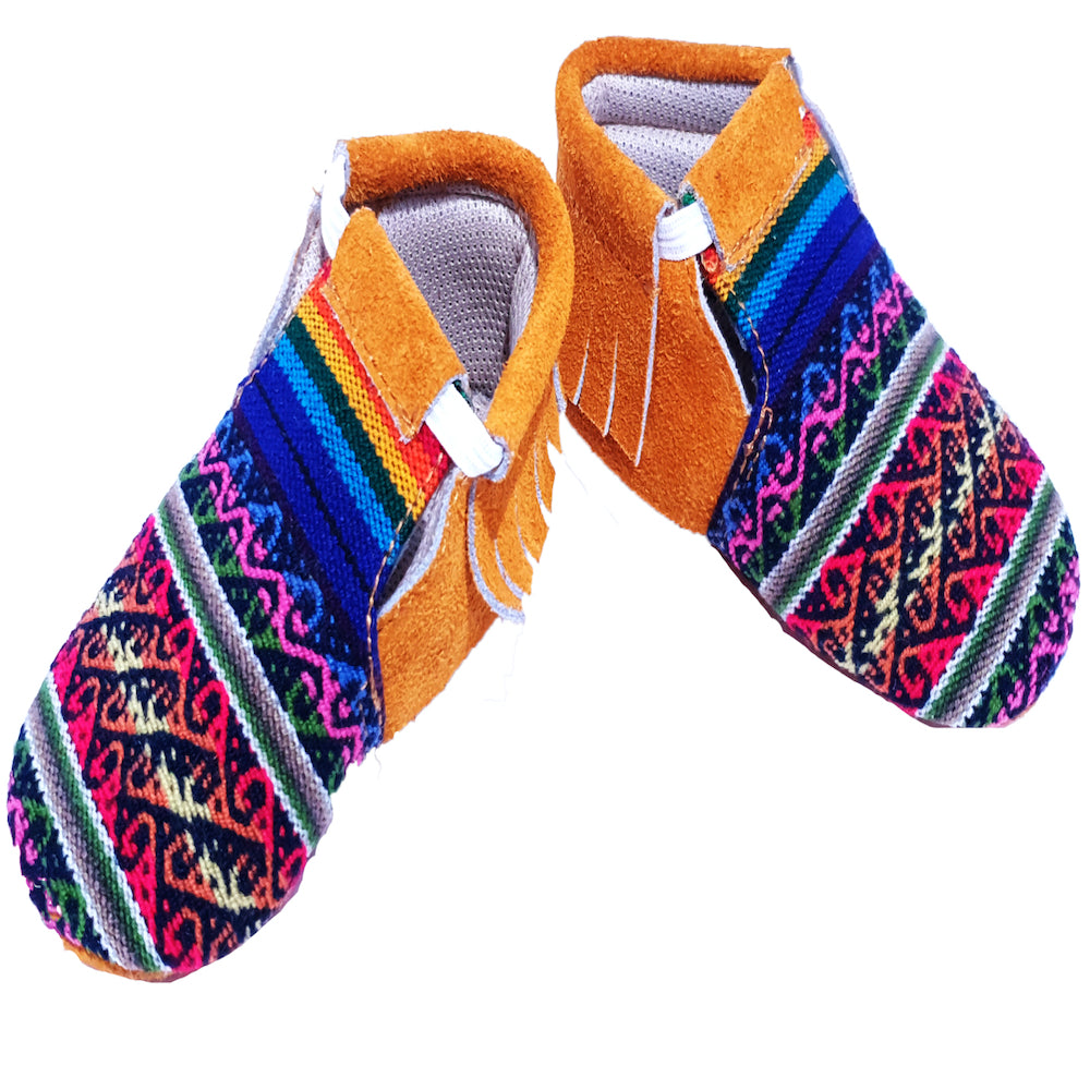 Baby Infant Toddler Shoes Slip-on Soft Sole Leather Moccasins Pre-Walkers w/Handmade Peruvian Textiles