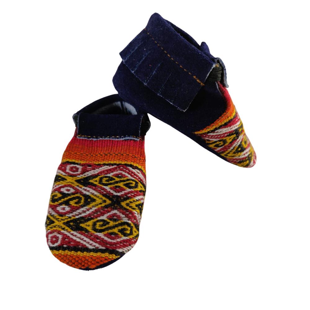 Baby Infant Toddler Shoes Slip-on Soft Sole Leather Moccasins Pre-Walkers w/Handmade Peruvian Textiles