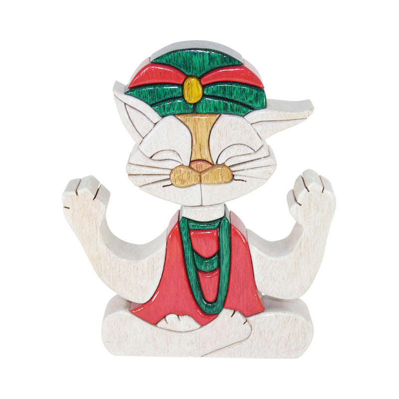 Guru Yoga Cat Lover Reversible Handmade Woodwork Puzzle - Symbol of Good Luck - Peru Gift Shop