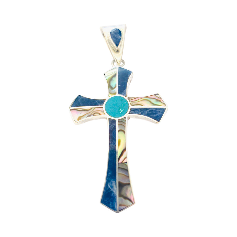 Sterling Silver Unisex Multi- Colored " Cross " Pendant