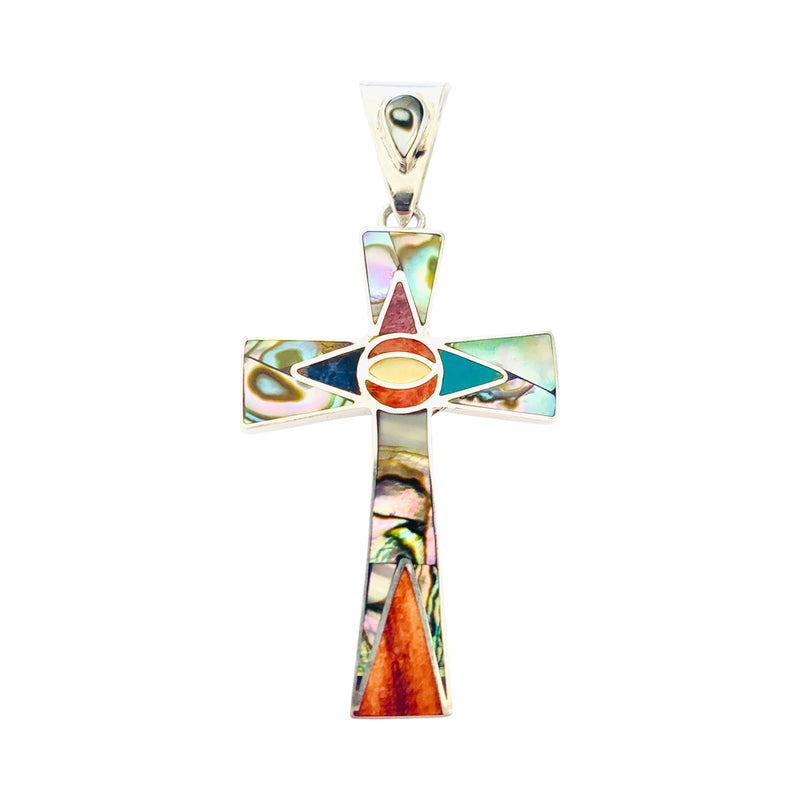 Sterling Silver Unisex Multi- Colored " Cross " Pendant