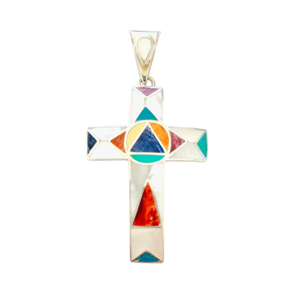 Colgante "Cruz" multicolor unisex de plata de ley 