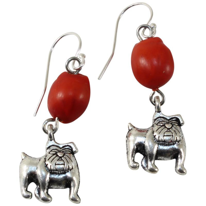 Silver Tone Dangle Drop Good Luck Earrings Red & Black Seed Beads L:1.25" - Peru Gift Shop