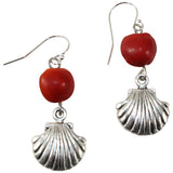 Silver Tone Dangle Drop Good Luck Earrings Red & Black Seed Beads L:1.25" - Peru Gift Shop