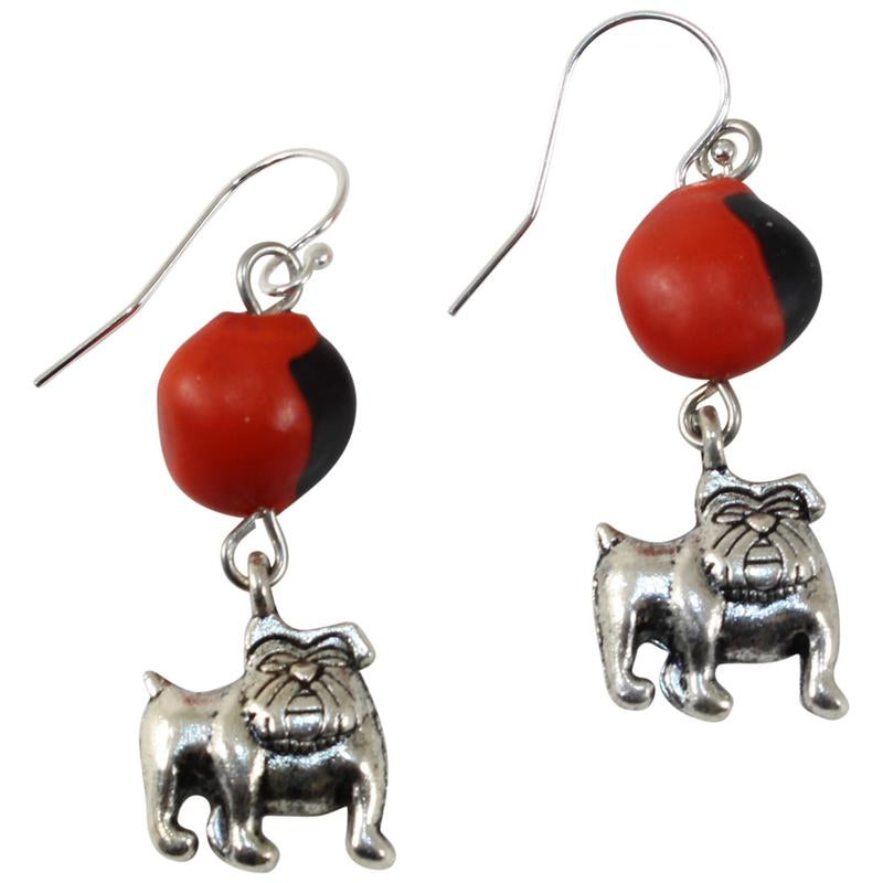 Silver Tone Dangle Drop Good Luck Earrings Red & Black Seed Beads 1.25" - Peru Gift Shop