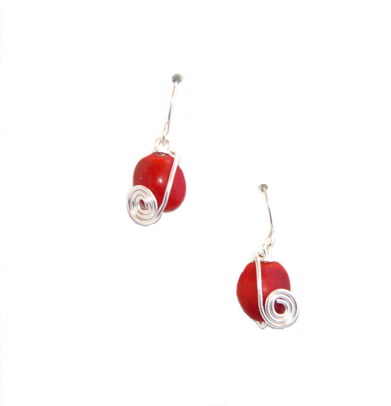 Sterling Silver Dangle Red & Black Good Luck Earrings