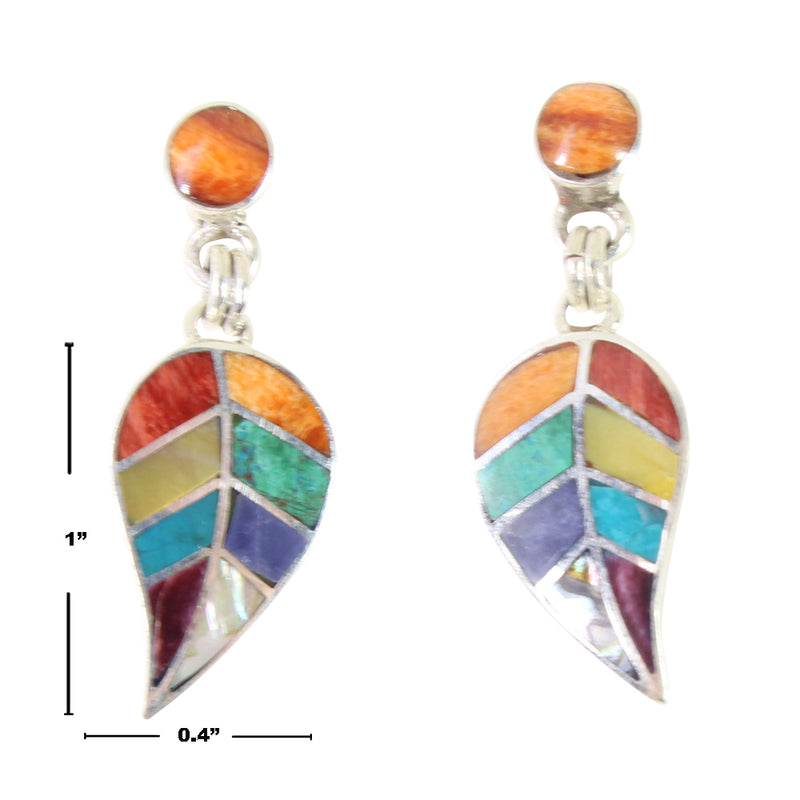 Sterling Silver "Colorful Leaves" Natural Stone Dangle Earrings