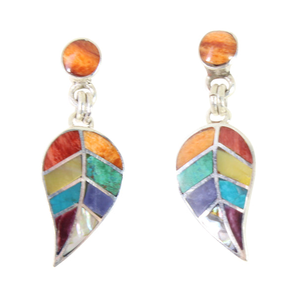 Sterling Silver "Colorful Leaves" Natural Stone Dangle Earrings