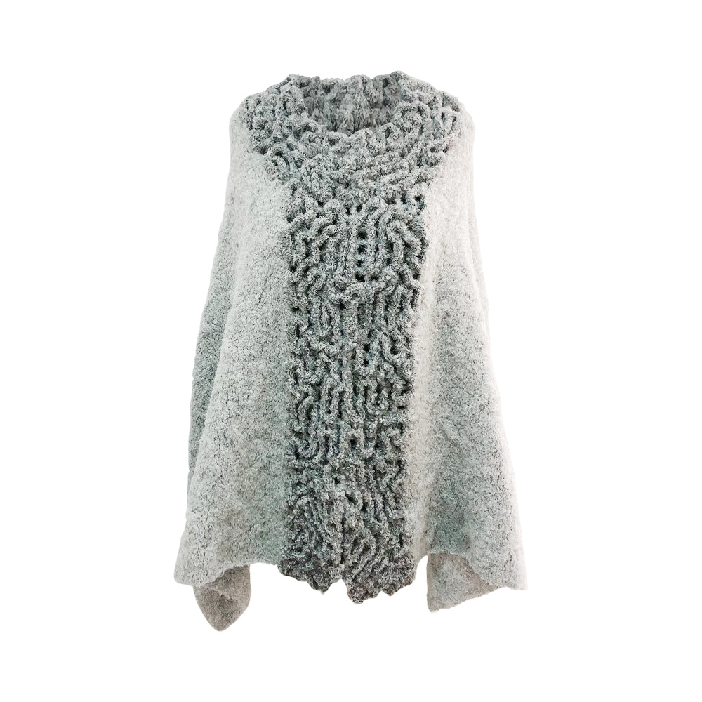 Baby Alpaca - Warm Knit Poncho Cape (Light Gray) - One Size Fits All