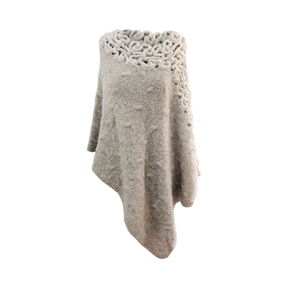 Baby Alpaca - Knit Poncho Cape with Fur Neck - One Size Fits All