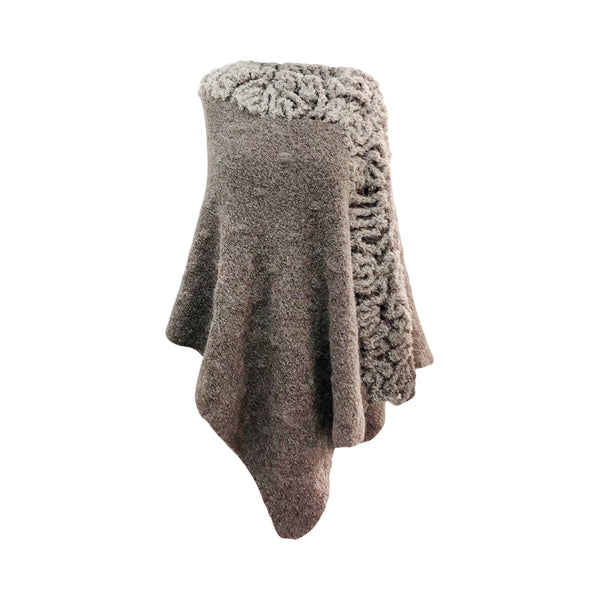 Baby Alpaca - Knit Poncho Cape with Fur Neck - One Size Fits All