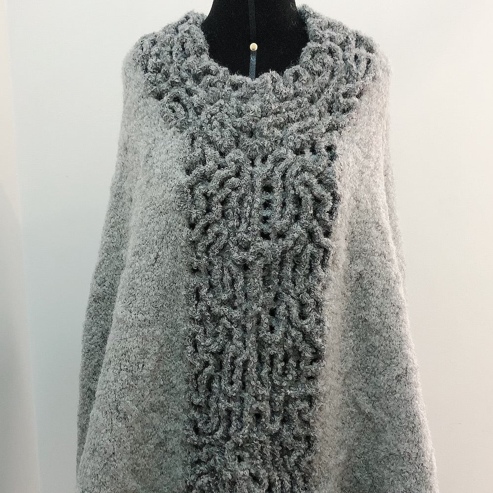 Baby Alpaca - Warm Knit Poncho Cape (Light Gray) - One Size Fits All