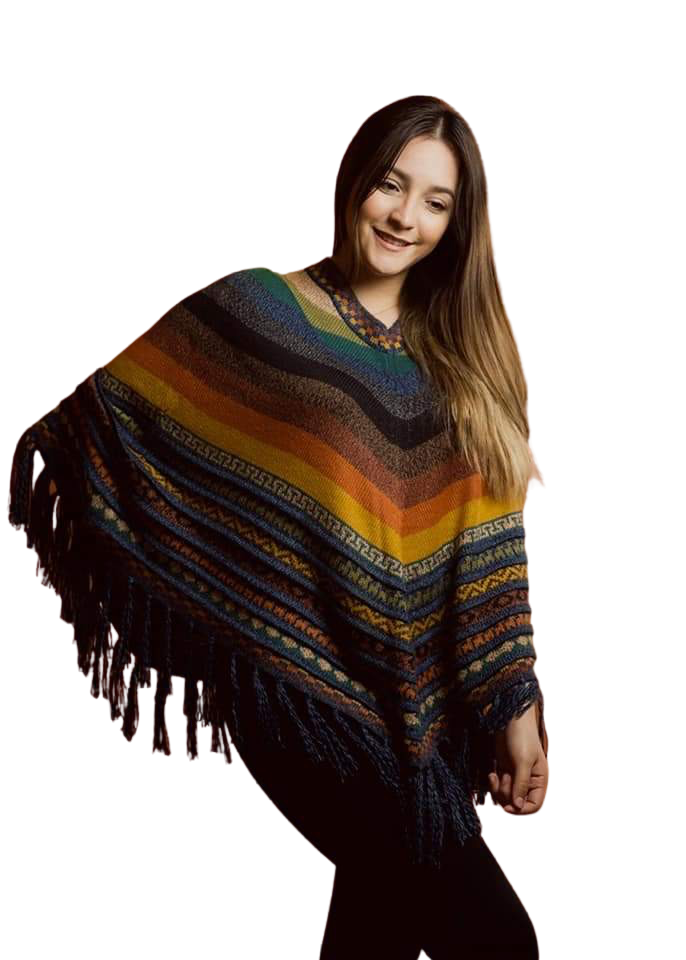 Ponchos "coloridos" hechos a mano de alpaca suaves y cálidos - Talla única