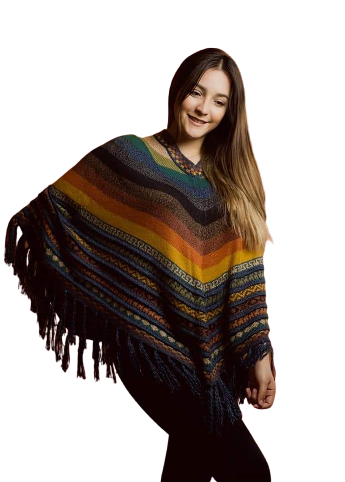 Awki Handcrafted Colorful Alpaca Wool Poncho One Size Fits All - Authentic Peruvian Handmade in Peru | Peru Gift Shop