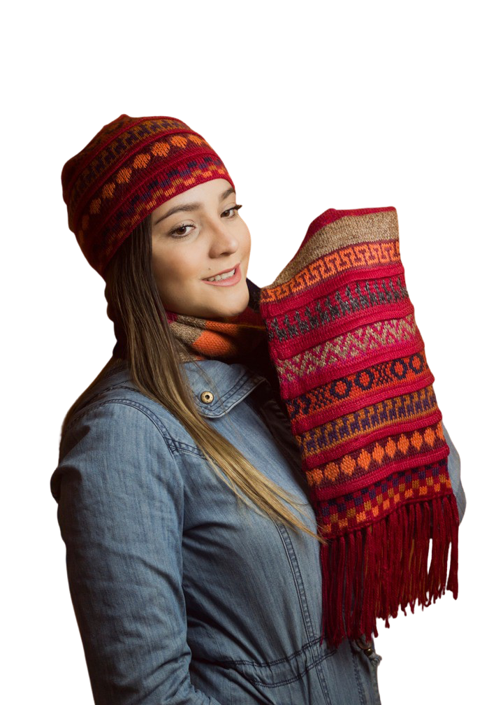 Gorro/bufandas de punto UNISEX hechos a mano de alpaca - Talla única