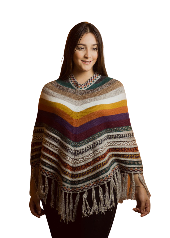 Ponchos "coloridos" hechos a mano de alpaca suaves y cálidos - Talla única