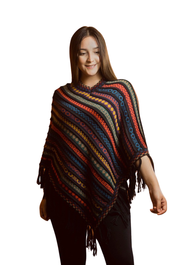 Ponchos "coloridos" hechos a mano de alpaca suaves y cálidos - Talla única