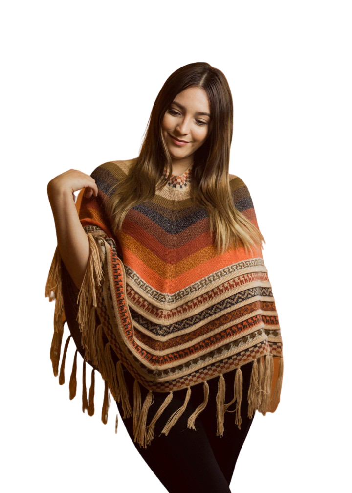 Ponchos "coloridos" hechos a mano de alpaca suaves y cálidos - Talla única