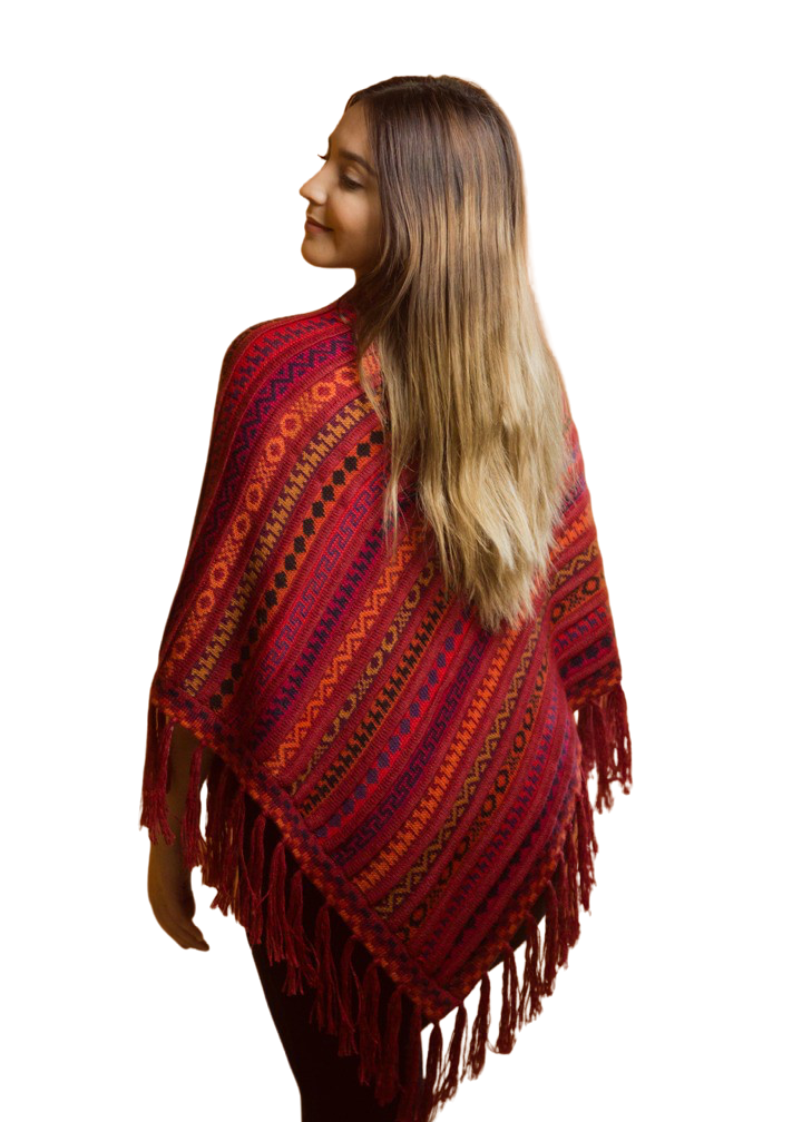 Ponchos "coloridos" hechos a mano de alpaca suaves y cálidos - Talla única