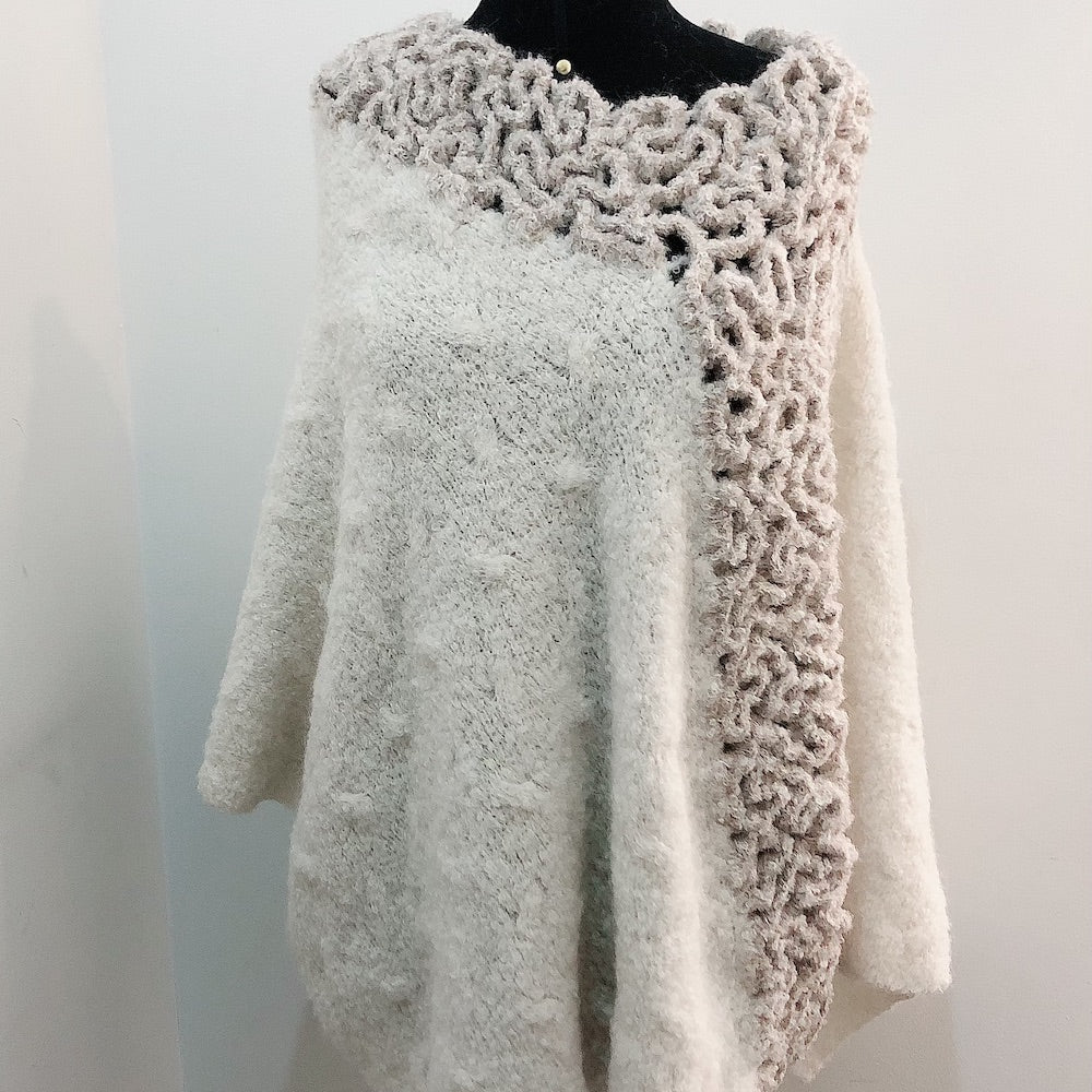 Baby Alpaca - Knit Poncho Cape with Fur Neck - One Size Fits All