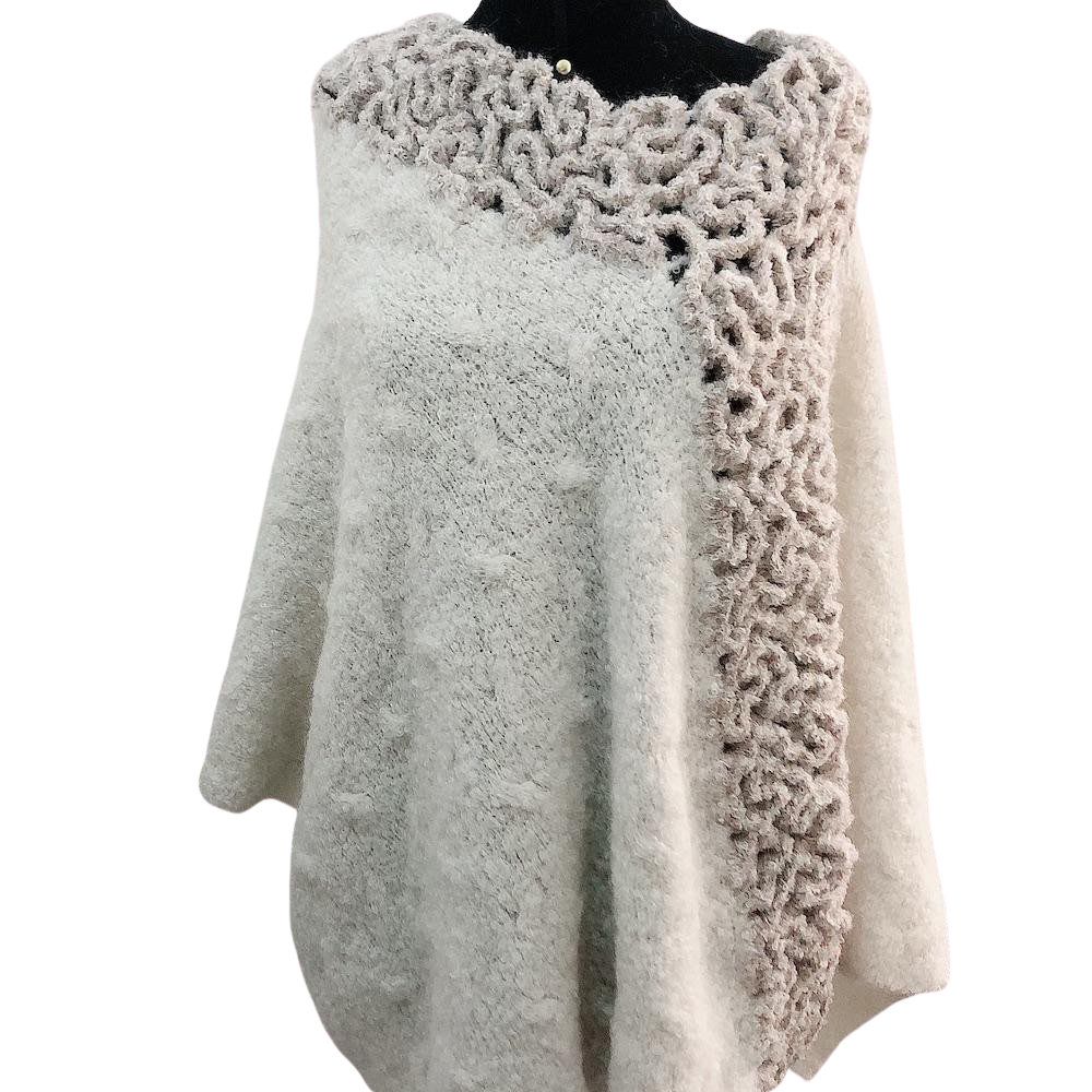 Baby Alpaca - Knit Poncho Cape with Fur Neck - One Size Fits All