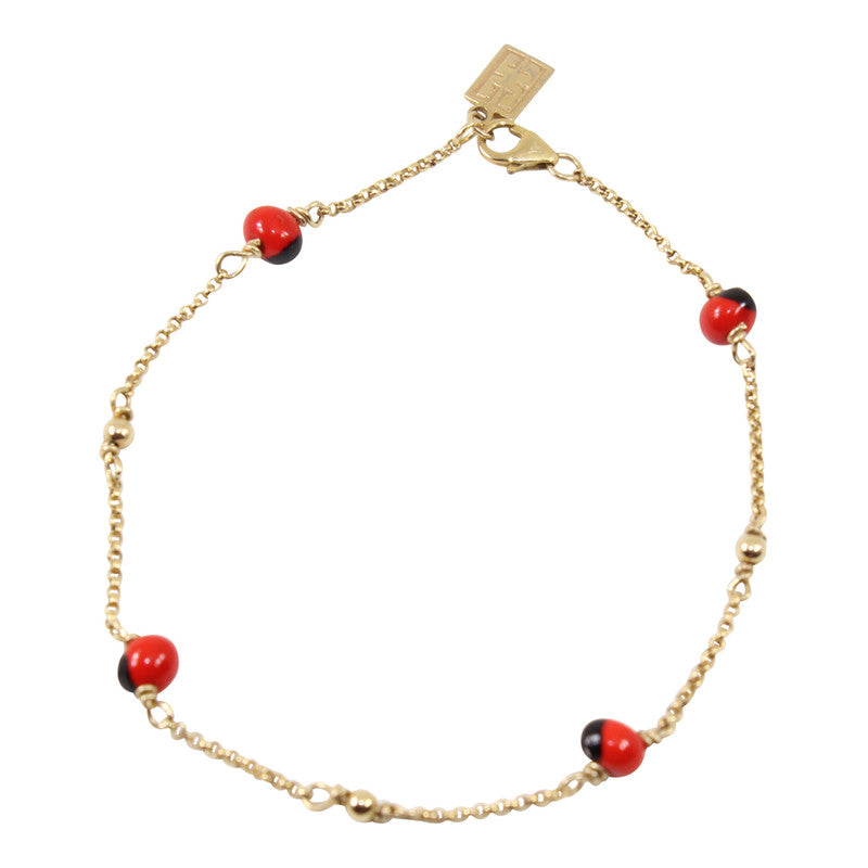 Gold Filled 18kt Classic Adjustable Necklace & Bracelet Set w/Red & Black Seed Beads - Peru Gift Shop