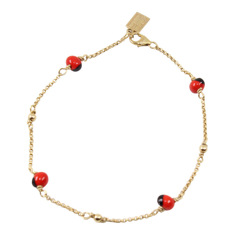 Gold Filled 18kt Classic Adjustable Bracelet w/Red & Black Seed Beads 6.5"-7.5" - Peru Gift Shop