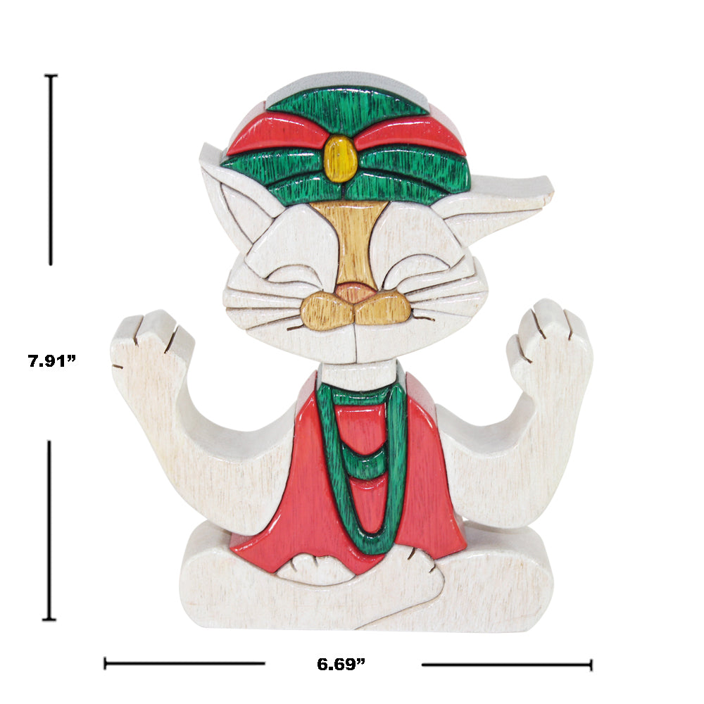 Guru Yoga Cat Lover Reversible Handmade Woodwork Puzzle - Symbol of Good Luck - Peru Gift Shop