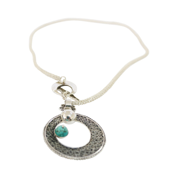 Sterling Silver Filigree Peruvian Turquoise Moon Pendant/Necklace 18"