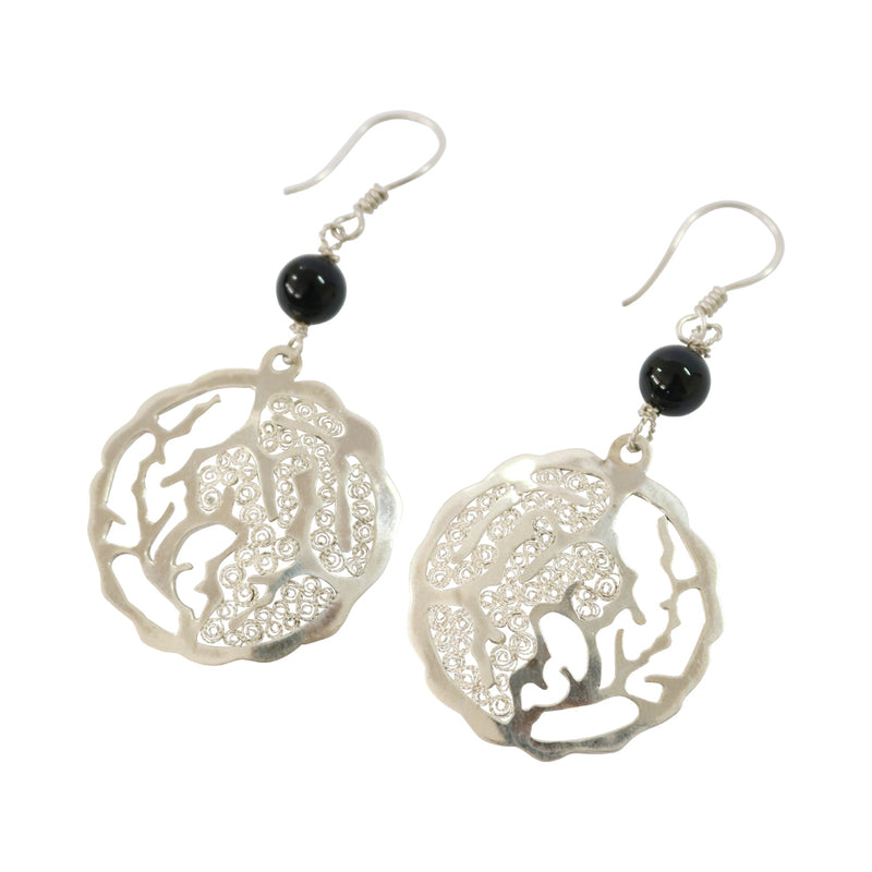 Sterling Silver Filigree Onyx "Opposites Attract" Earrings