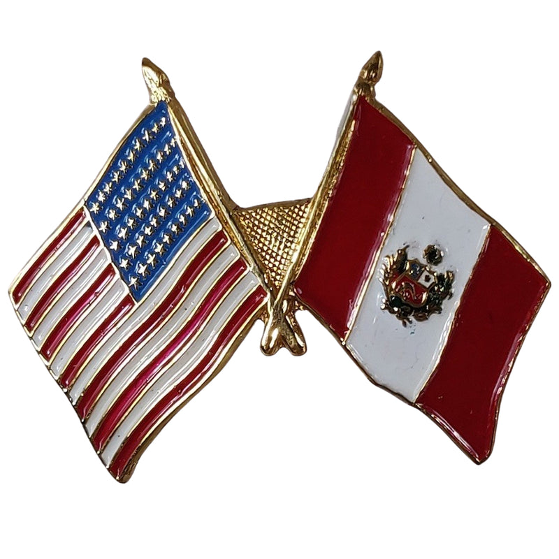 American Stars and Stripes Flag & Peru Souvenir Unisex Gold Plated Lapel Pin