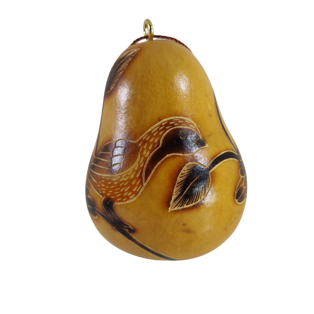 Handmade bird Peruvian gourd Christmas ornament set of three red mustard orange by Kuntur Designs
