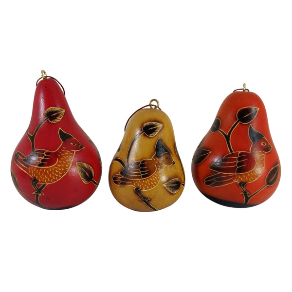 Adorno de árbol de Navidad hecho a mano con diseño de pájaro de lujo, calabazas tradicionales peruanas (juego de tres)