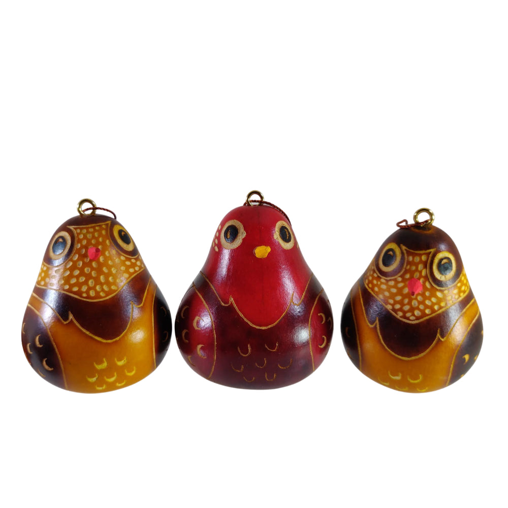 Handmade luxury bird Peruvian gourd Christmas ornament artisan set by Kuntur Designs