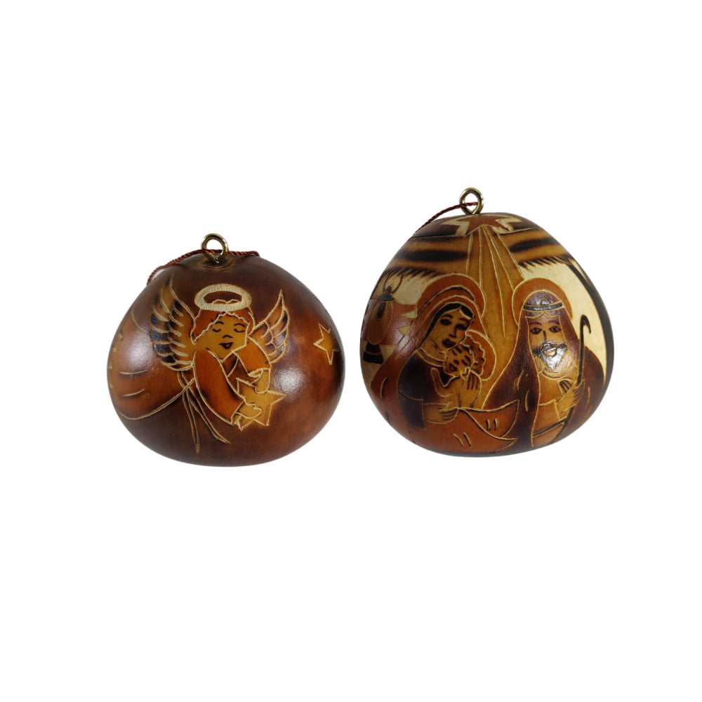 Handmade nativity scene Peruvian gourd Christmas ornament luxury artisan by Kuntur Designs