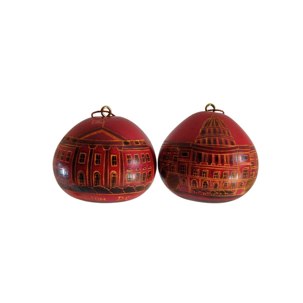 Deluxe Washington Monuments Handmade Christmas Tree Ornament Decoration - Peruvian Traditional Gourds (Set of Two)