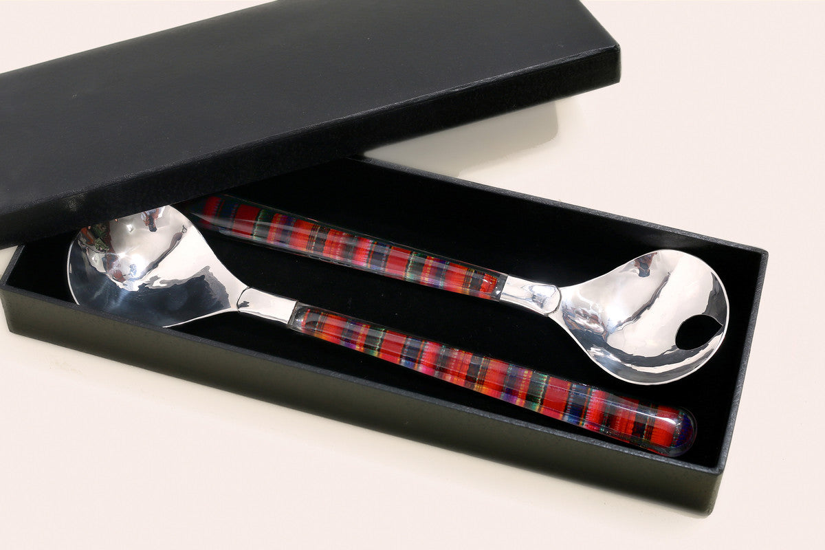 Handmade Luxury Silver Plated Serving Spoons with Peruvian Textiles - Set of Two