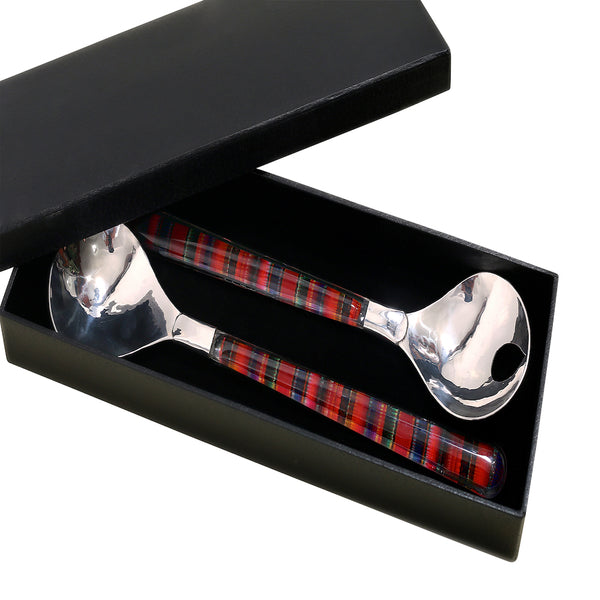 Handmade Luxury Silver Plated Serving Spoons with Peruvian Textiles - Set of Two