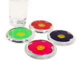 Luxury Silver Plated (4) Vitro fusion over Peruvian Traditional Flower Coasters for drinks - Peru Gift Shop