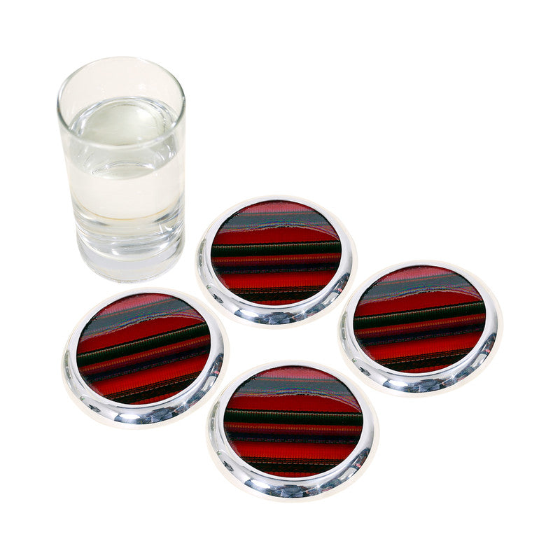 Luxury Silver Plated (4) Vitro fusion over Peruvian Traditional Textile Coaster for Drinks - Peru Gift Shop