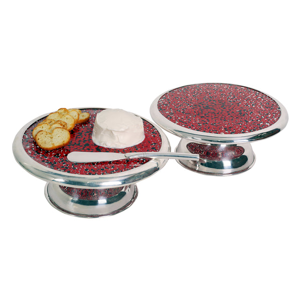 Medium Luxury Cheese  Platter Silver Plated Board w/Peruvian  Huayruro Seed Beads Incl. Spread Knife - Peru Gift Shop