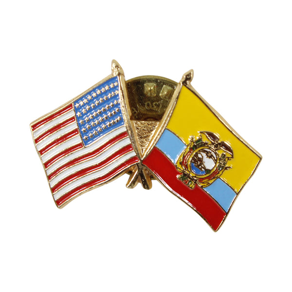 American Stars and Stripes Flag & Ecuador Gold Souvenir Unisex Gold Plated Lapel Pin