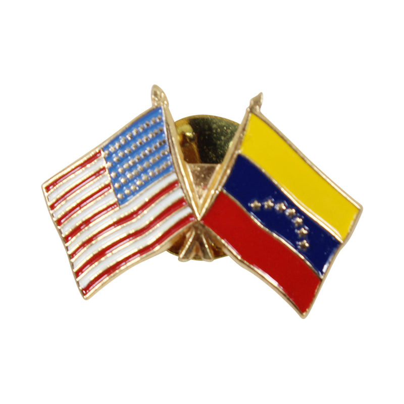 American Stars and Stripes Flag & Venezuela Souvenir Unisex Gold Plated Lapel Pin
