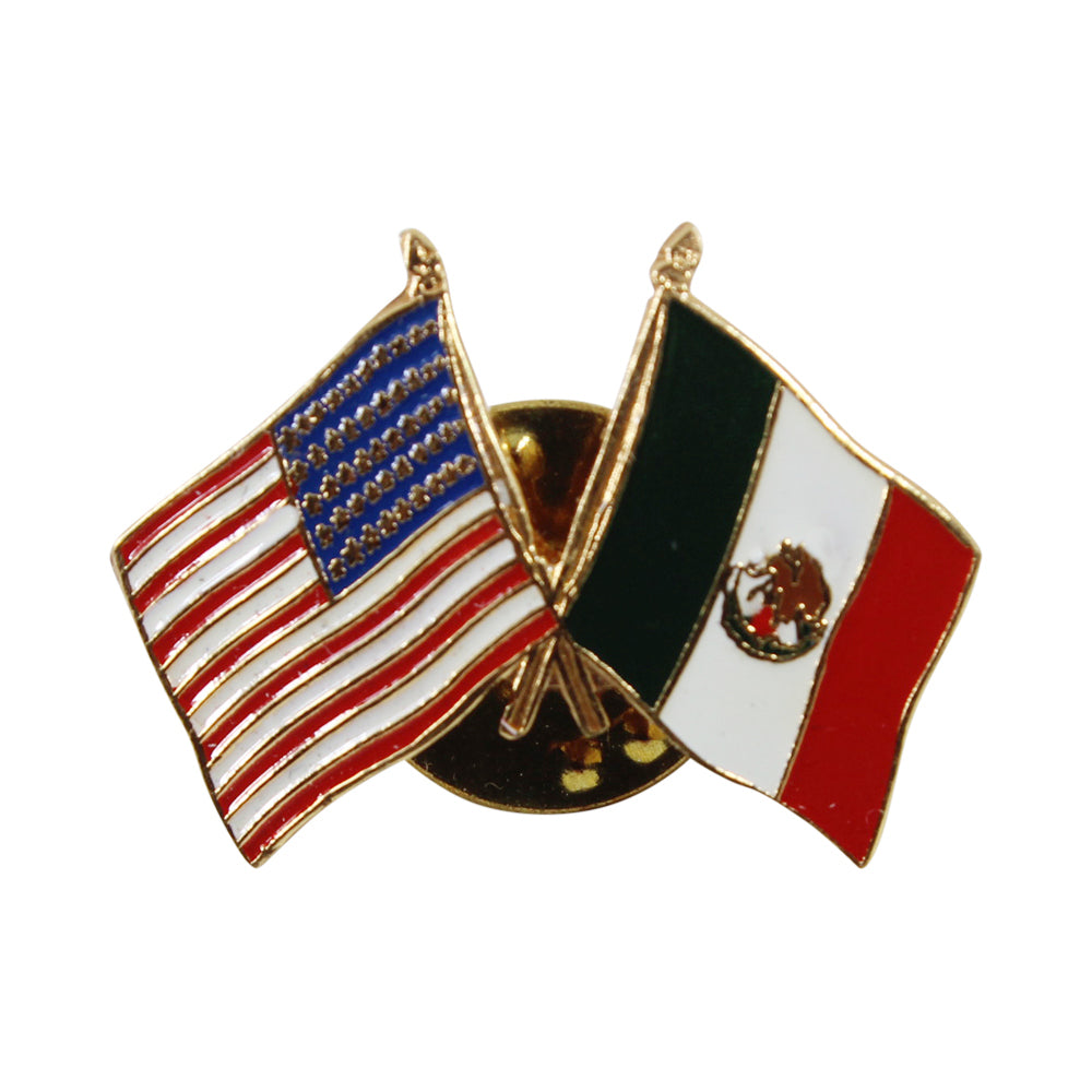 American Stars and Stripes & Mexico Flag Lapel Pin - Gold Plated Unisex Accessory